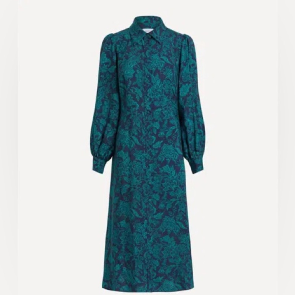 Liberty of London Teal & Navy Floral Long Sleeve Midi Dress